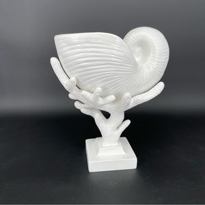 Z Gallerie Nautilus Seashell Sculpture on Coral Pedestal Candle Holder